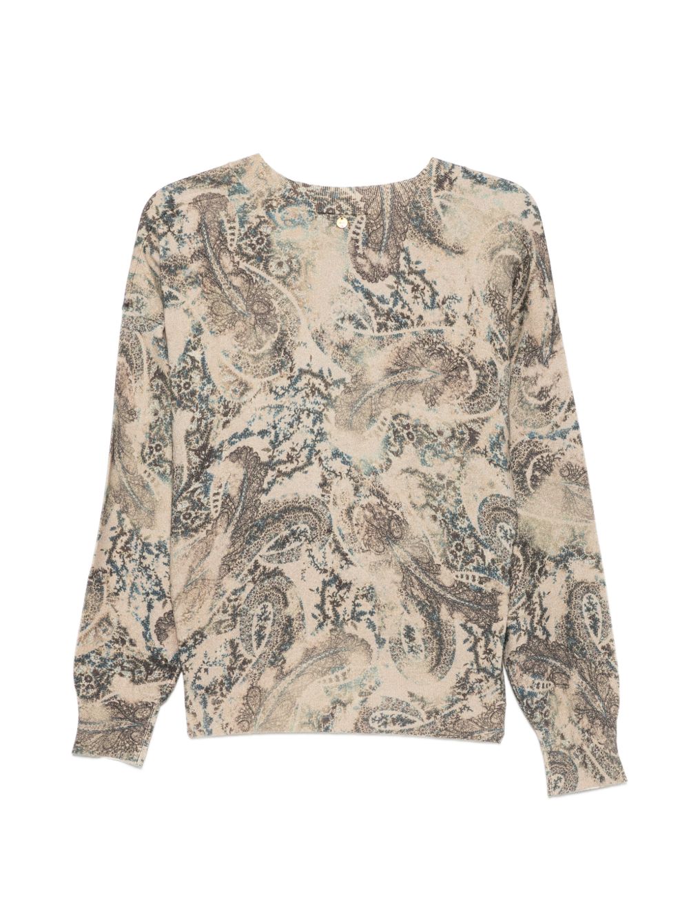 LIUJO Maglia beige con stampa floreale e scollo a V 
