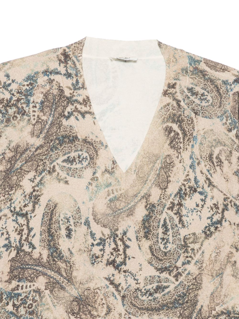 LIUJO Maglia beige con stampa floreale e scollo a V 