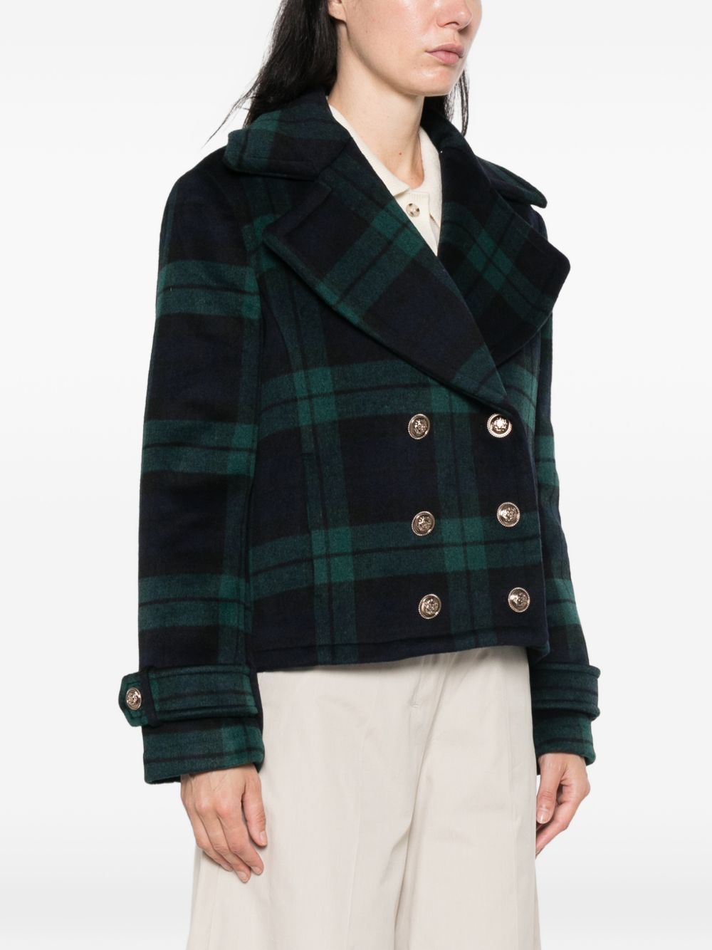 LIUJO Cappotto corto in tartan scozzese verde 