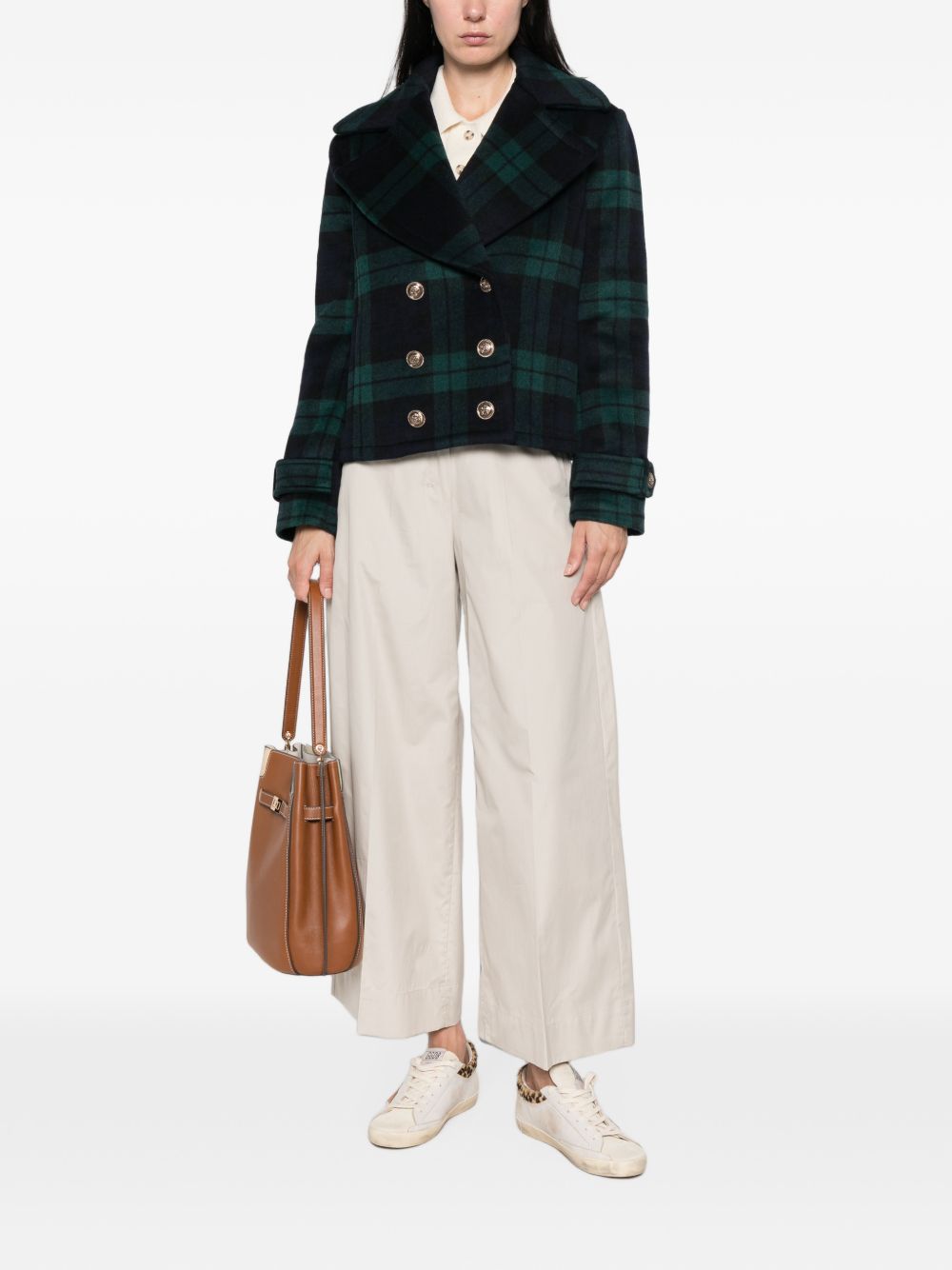 LIUJO Cappotto corto in tartan scozzese verde 