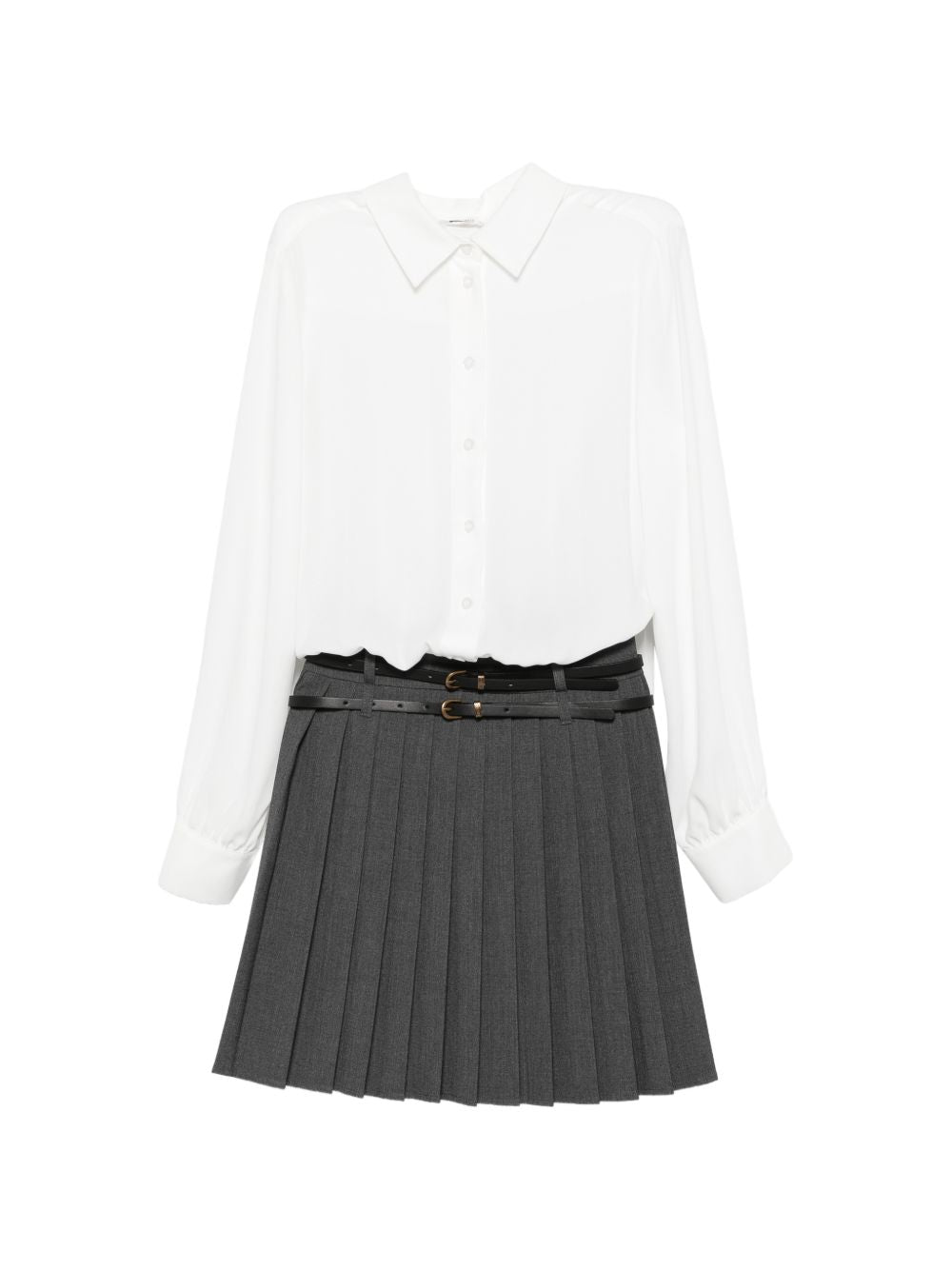 LIUJO Abito corto composto da camicia bianca e gonna grigia a pieghe 