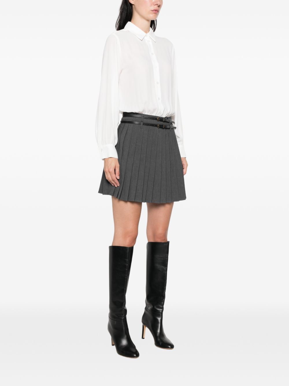 LIUJO Abito corto composto da camicia bianca e gonna grigia a pieghe 
