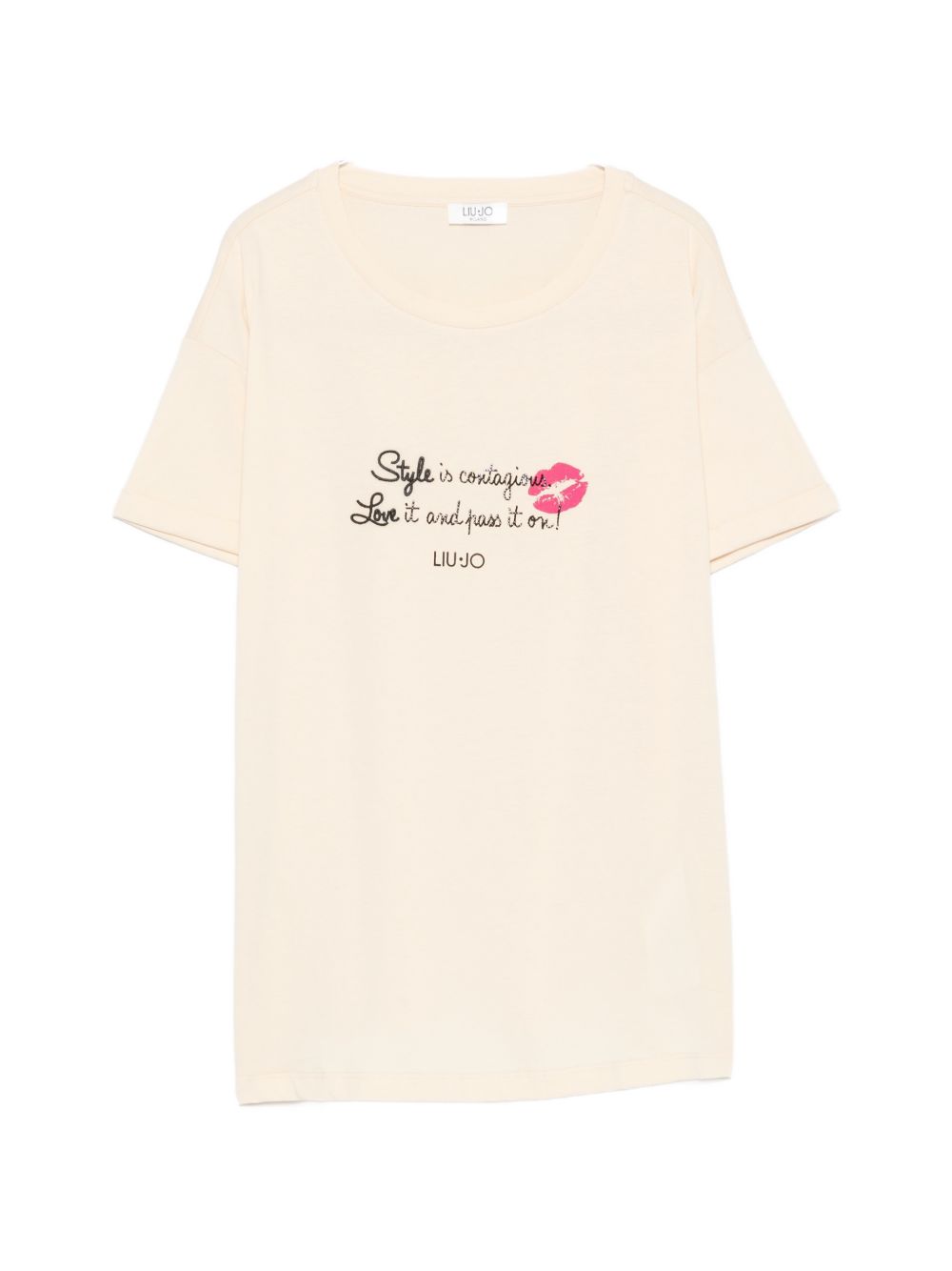 LIUJO T-shirt panna a maniche corte con stampa grafica 