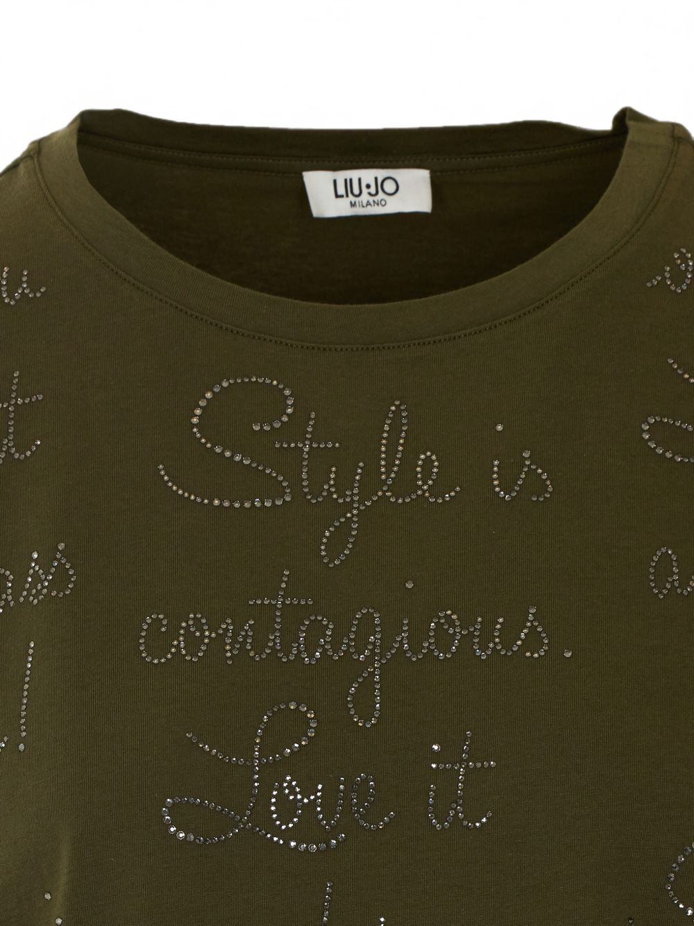LIUJO T-shirt verde militare a maniche corte con strass 