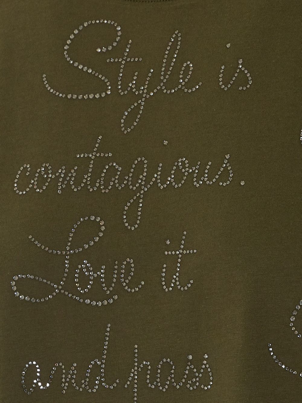 LIUJO T-shirt verde militare a maniche corte con strass 