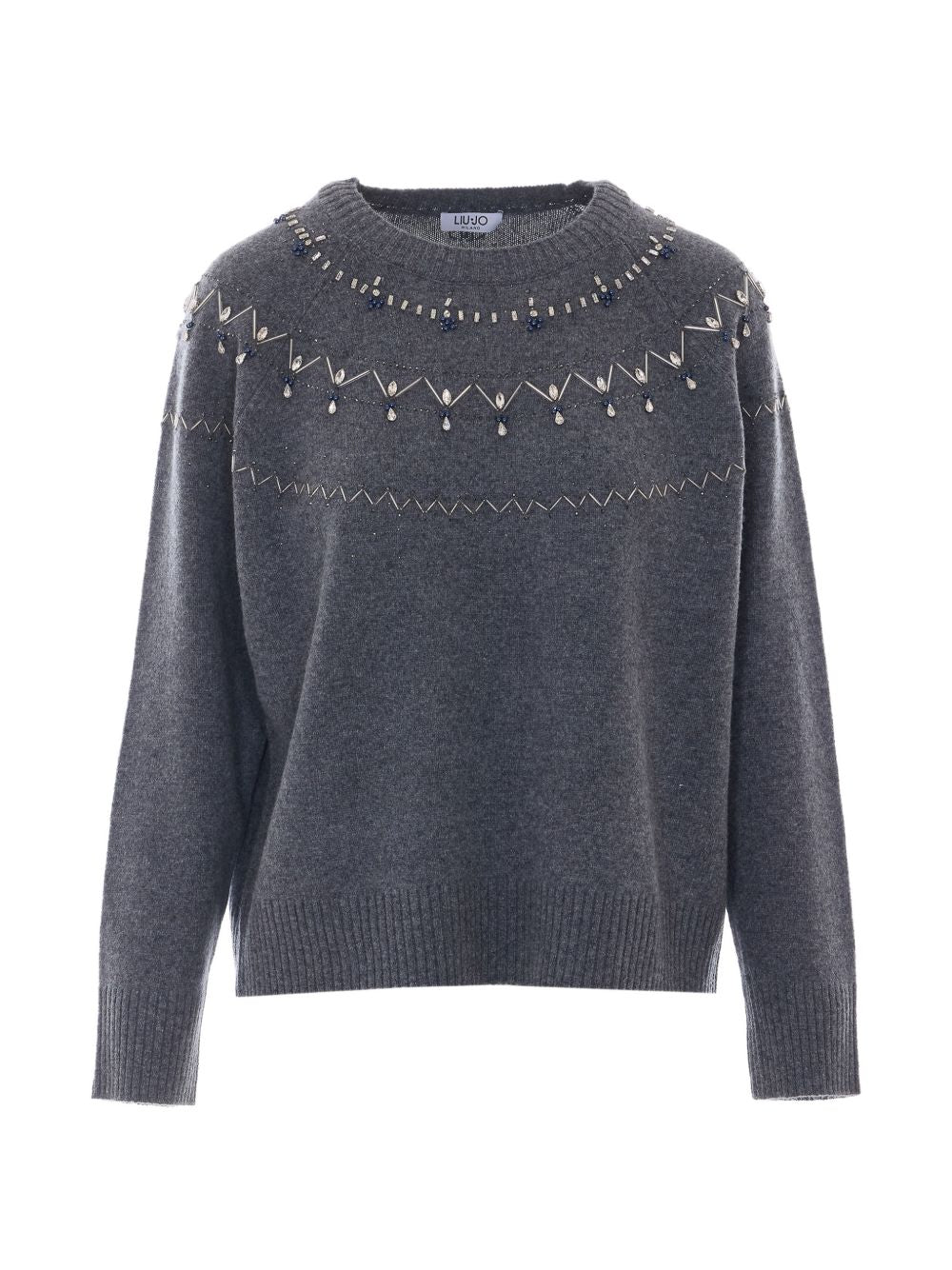 LIUJO Maglia grigia in lana con strass 