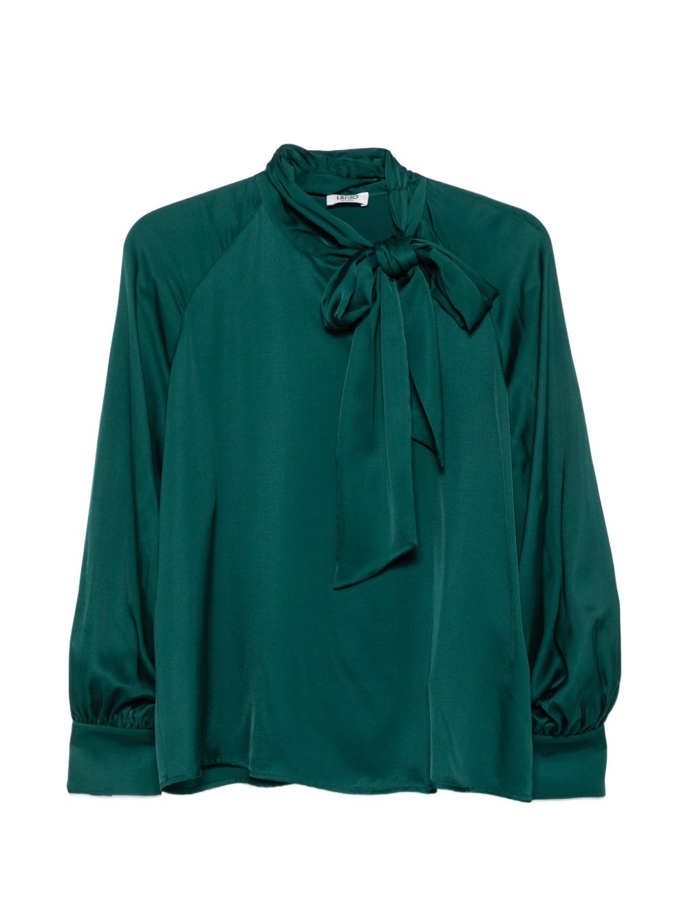 LIUJO Camicia verde smeraldo satinata lucida con collo lavallière 