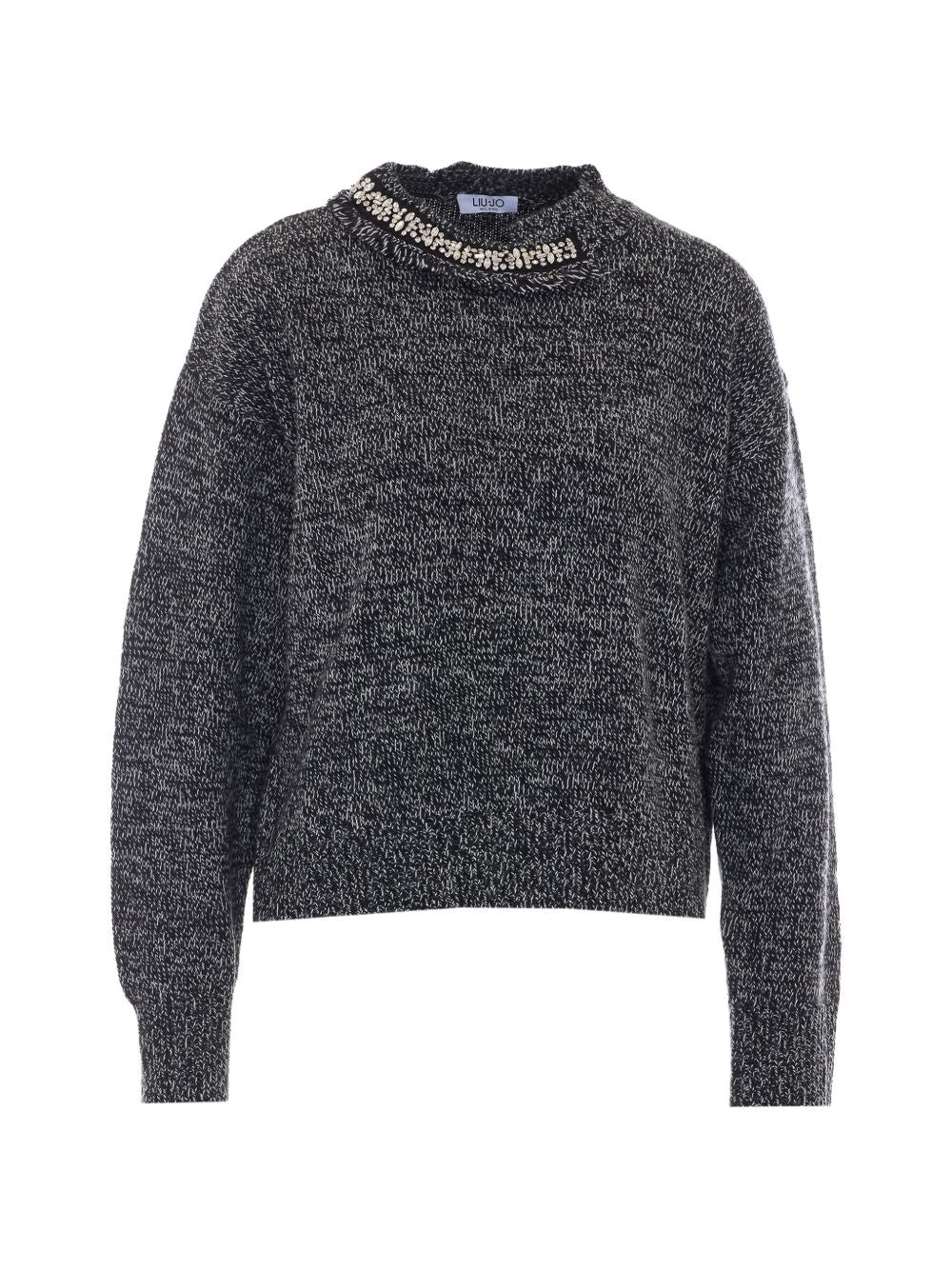 LIUJO Maglia girocollo grigia con strass 