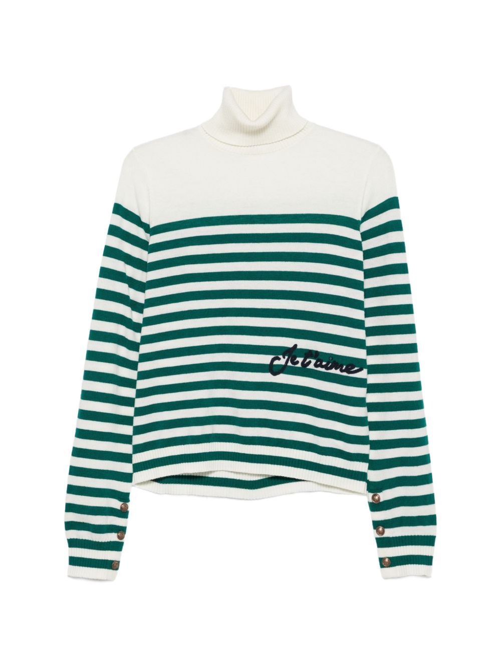 LIUJO Maglia J'ai T'aime a collo alto con righe verdi 