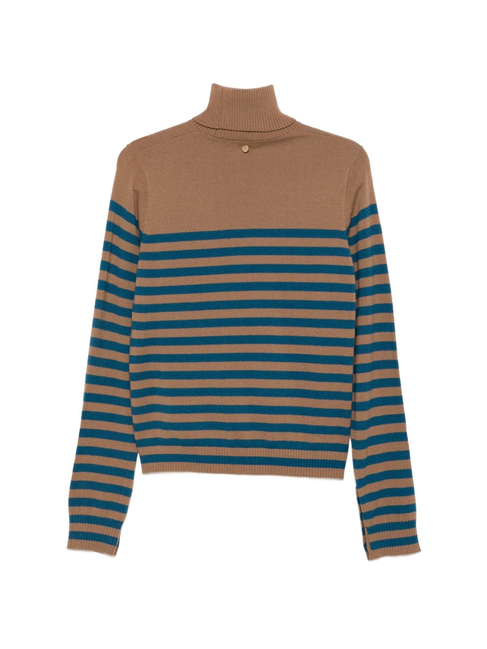 LIUJO Maglia J'ai T'aime marrone a collo alto con righe verdi 