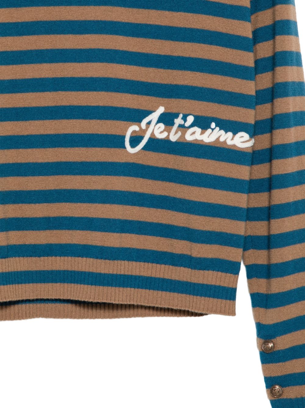 LIUJO Maglia J'ai T'aime marrone a collo alto con righe verdi 