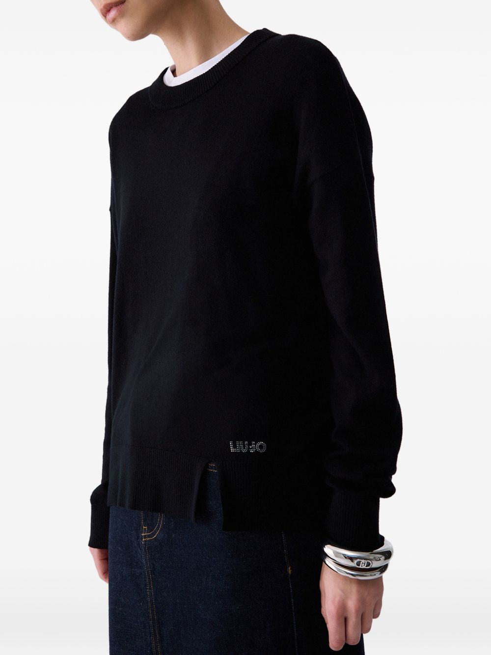 LIUJO Maglia nera girocollo con logo 