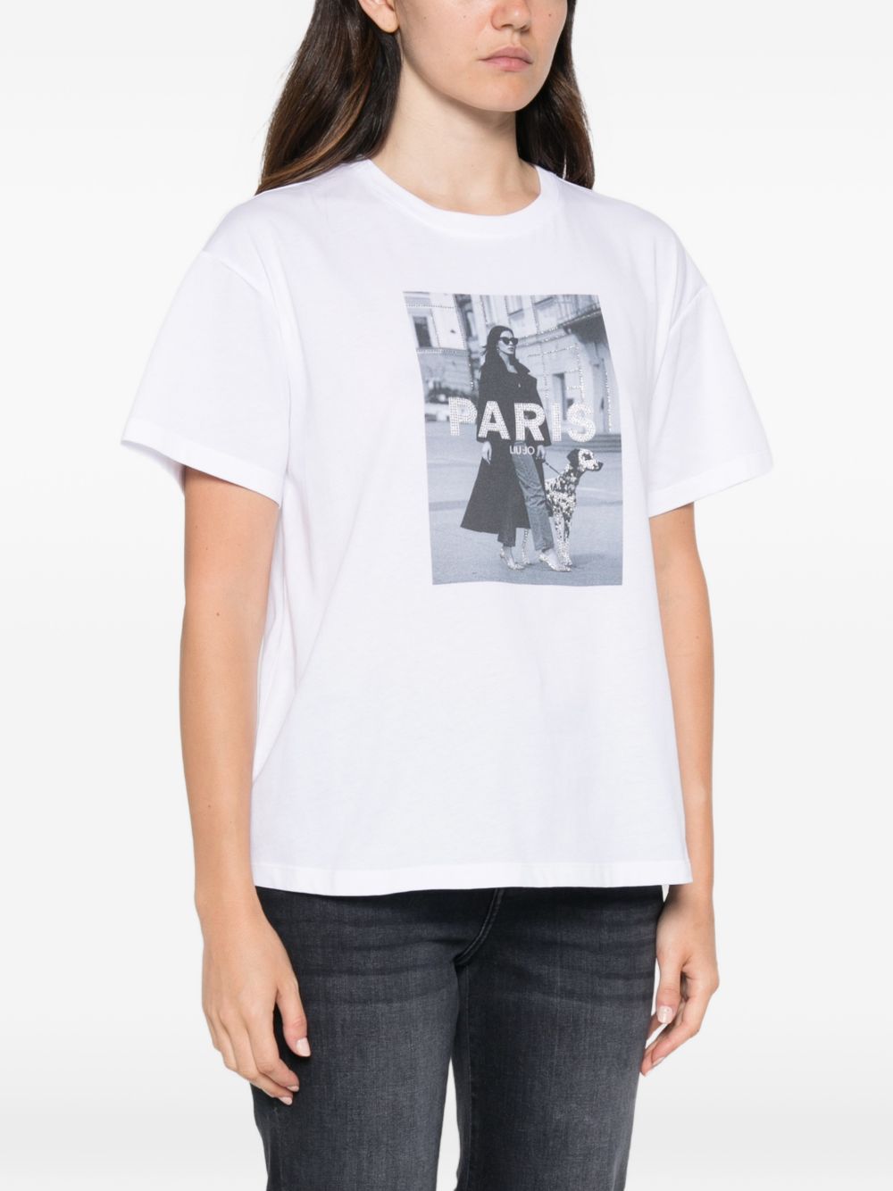 LIUJO T-shirt bianca con stampa fotografica Paris 