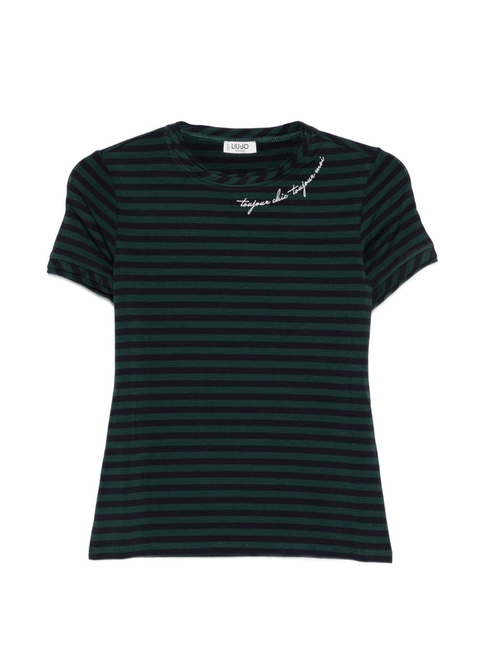 LIUJO T-shirt a righe blu e verdi a maniche corte 