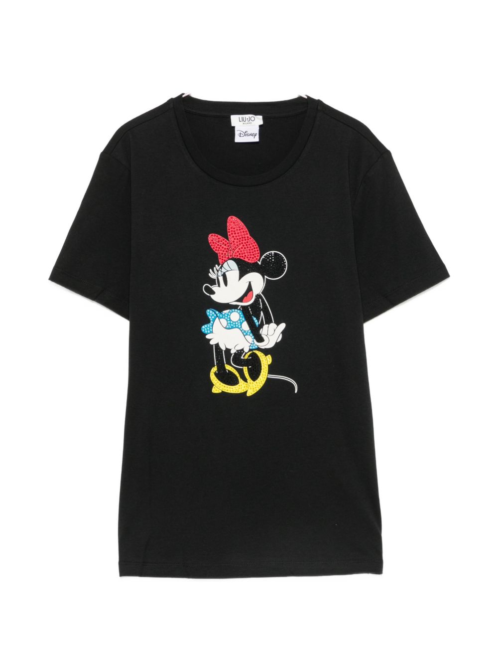LIUJO T-shirt nera in cotone con stampa Minnie 