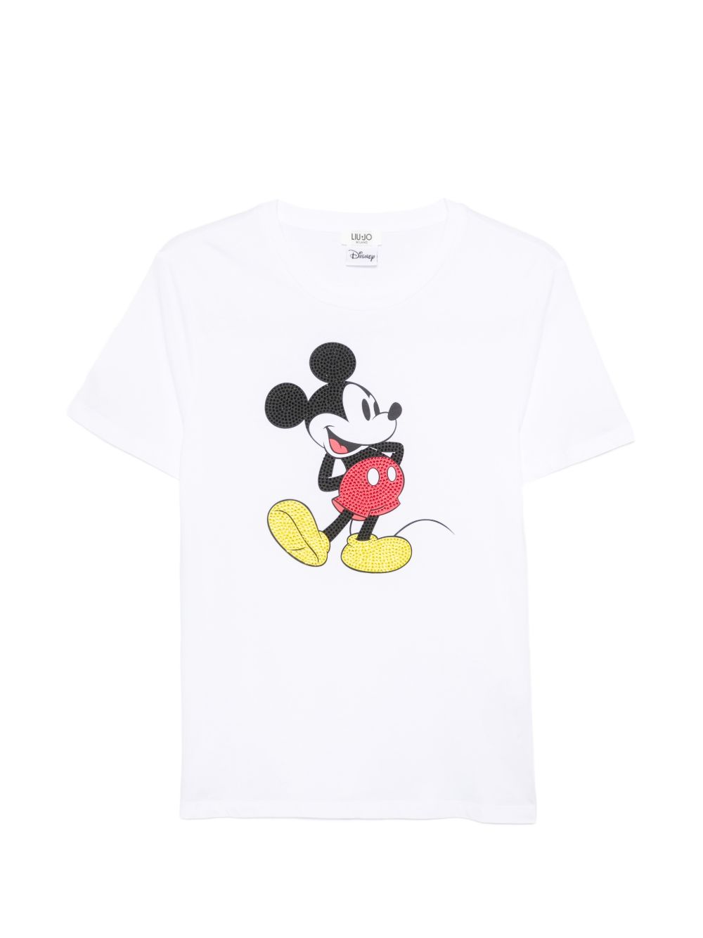 LIUJO T-shirt bianca in cotone con stampa Mickey e strass 