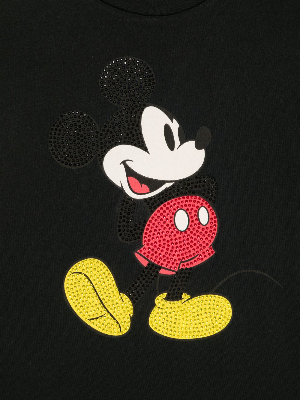 LIUJO T-shirt nera in cotone con stampa Mickey e strass 