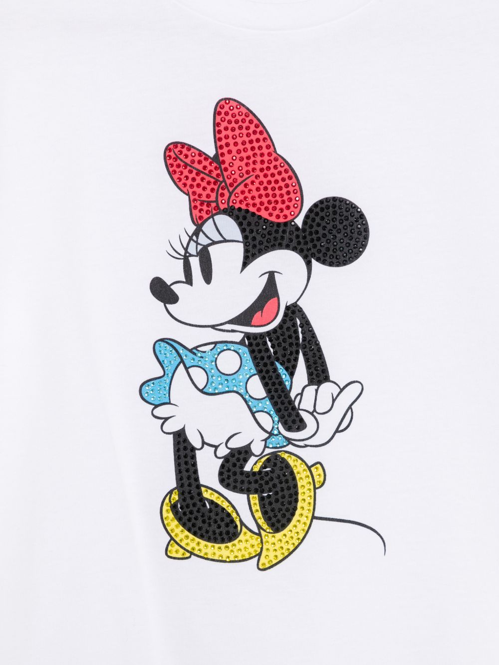 LIUJO T-shirt bianca in cotone con stampa Minnie e strass 