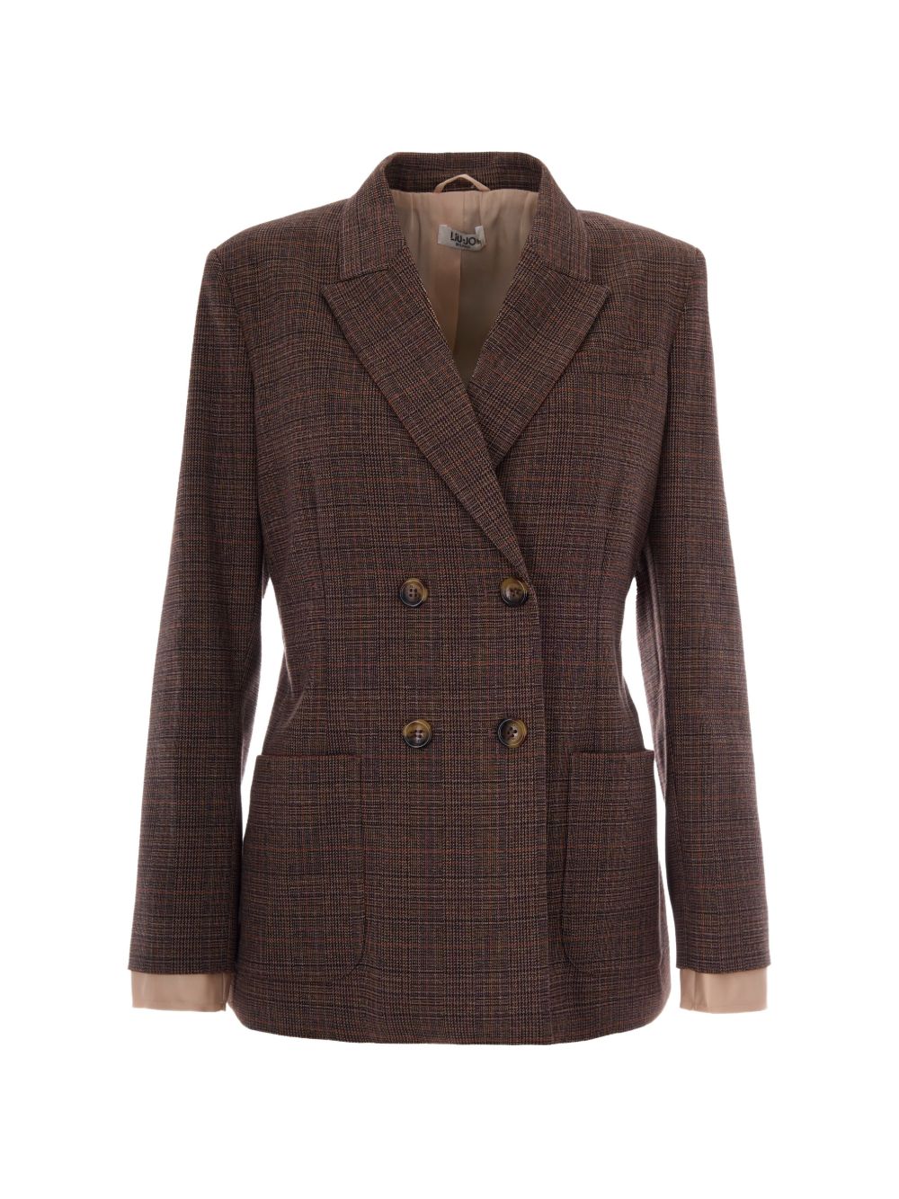 LIUJO Blazer doppiopetto marrone in tartan 