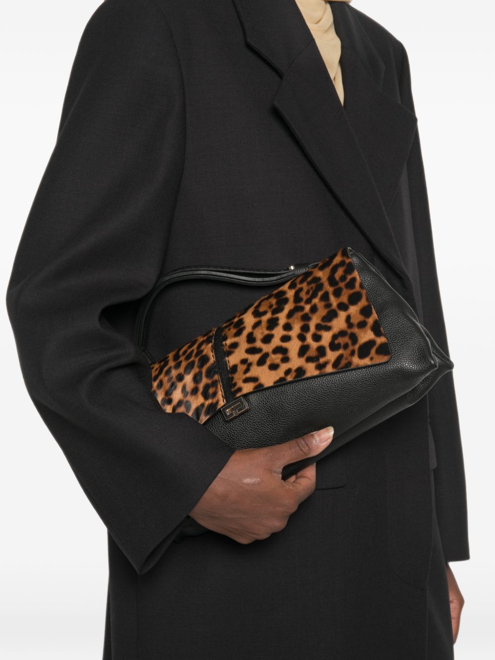 LORISTELLA Borsa a mano Kendal in pelle nera e leopardata 