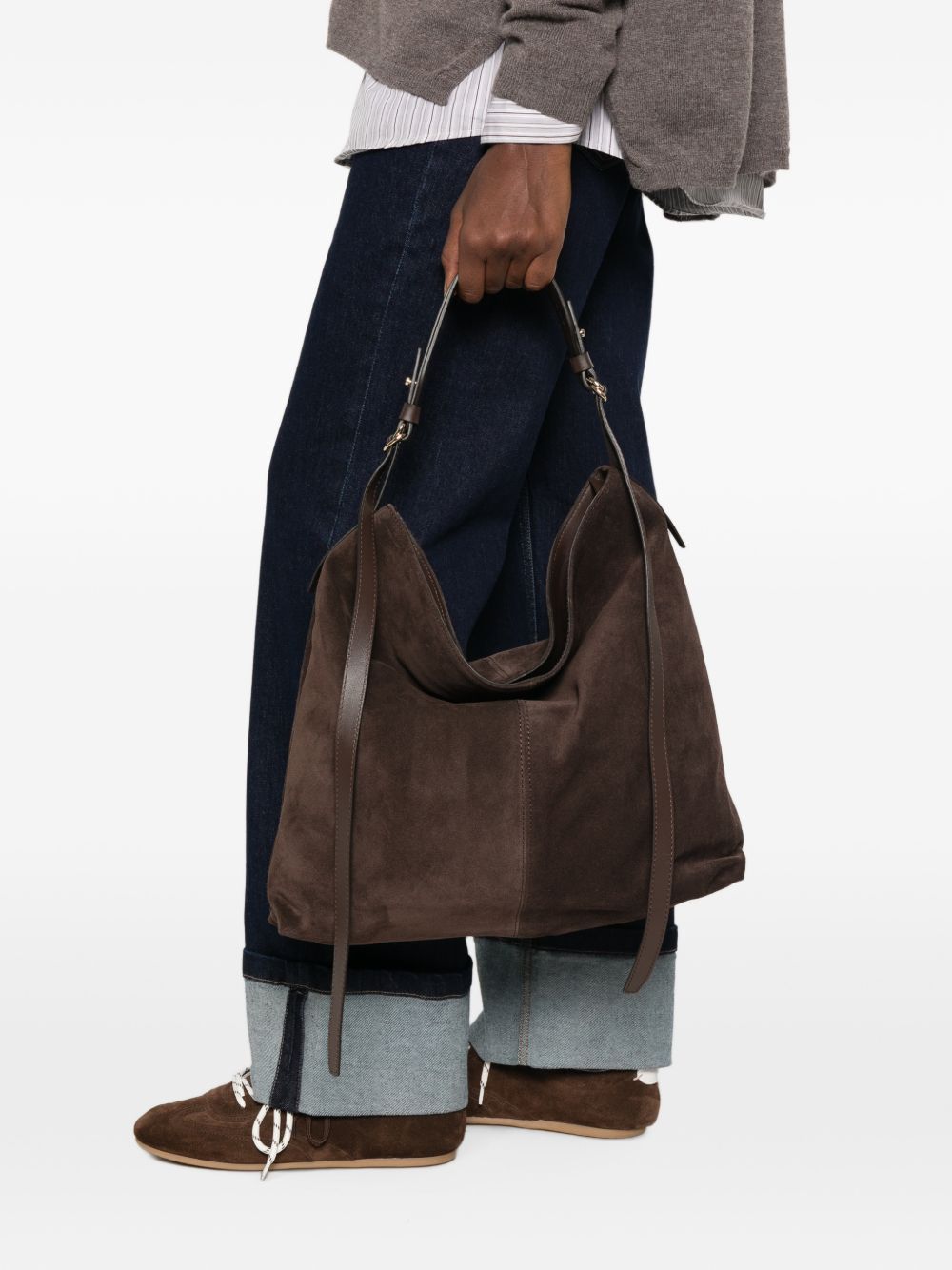 LORISTELLA Borsa a spalla Giorgia in suede marrone cioccolato 