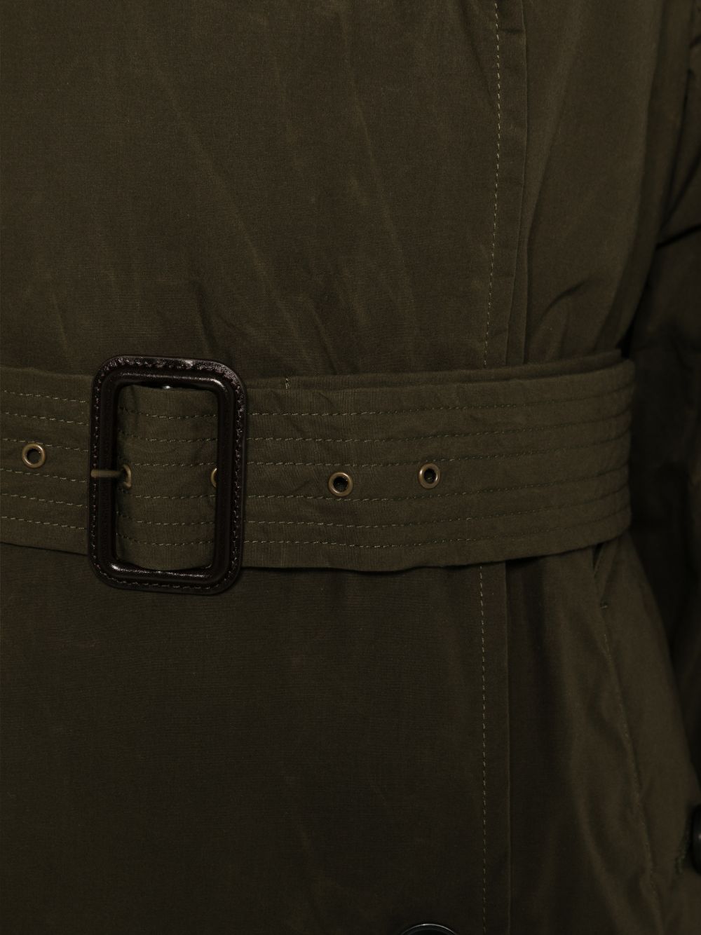 L IMPERMEABILE Trench lungo verde scuro con colletto a contrasto e cintura in vita 