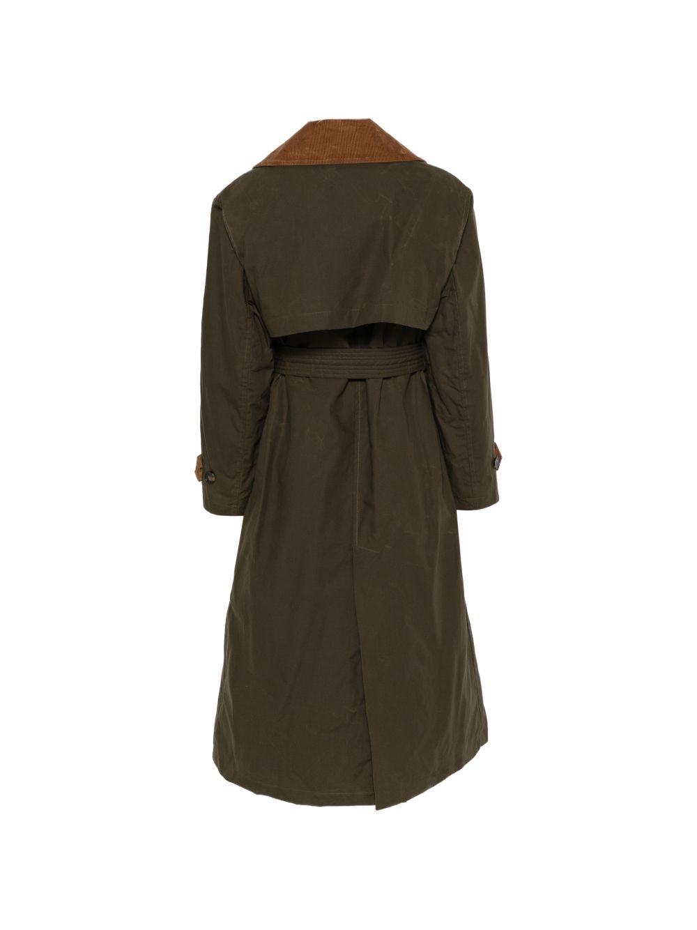 L IMPERMEABILE Trench lungo verde scuro con colletto a contrasto e cintura in vita 
