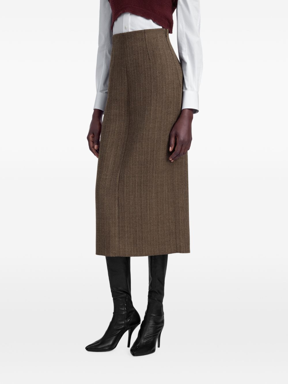 MAISON MARGIELA Gonna-pantalone midi in lana vergine a spina di pesce 