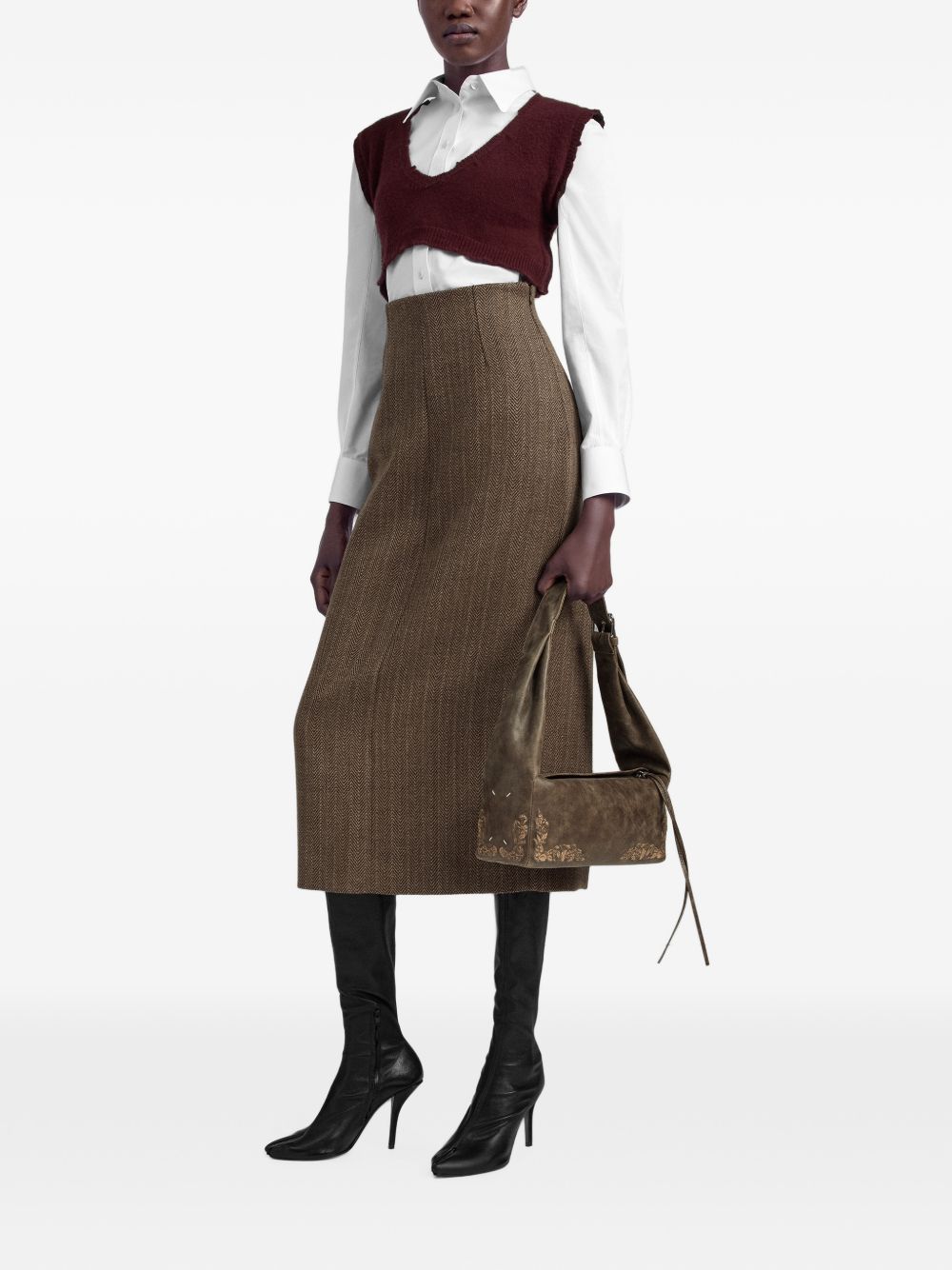 MAISON MARGIELA Gonna-pantalone midi in lana vergine a spina di pesce 