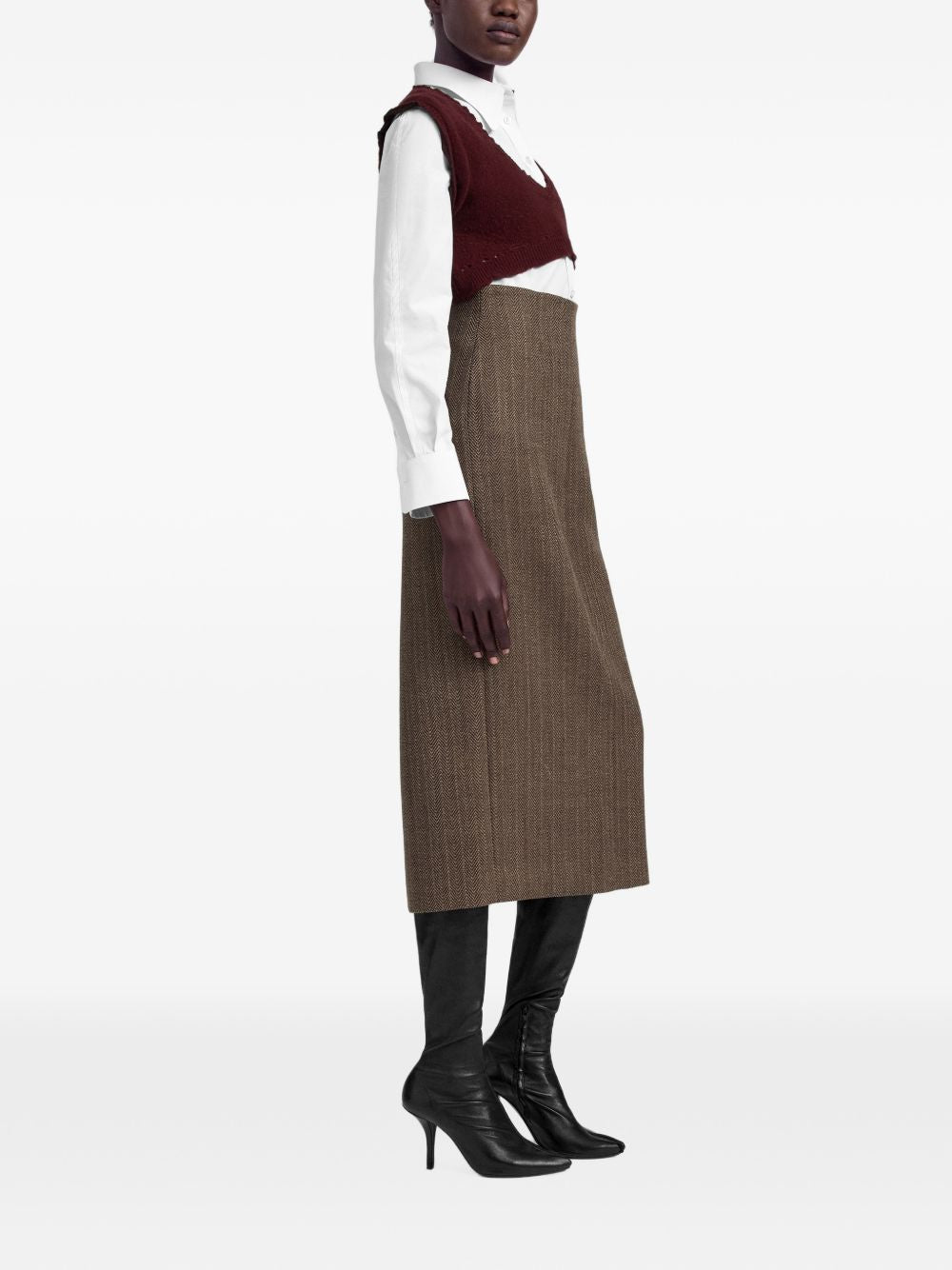MAISON MARGIELA Gonna-pantalone midi in lana vergine a spina di pesce 