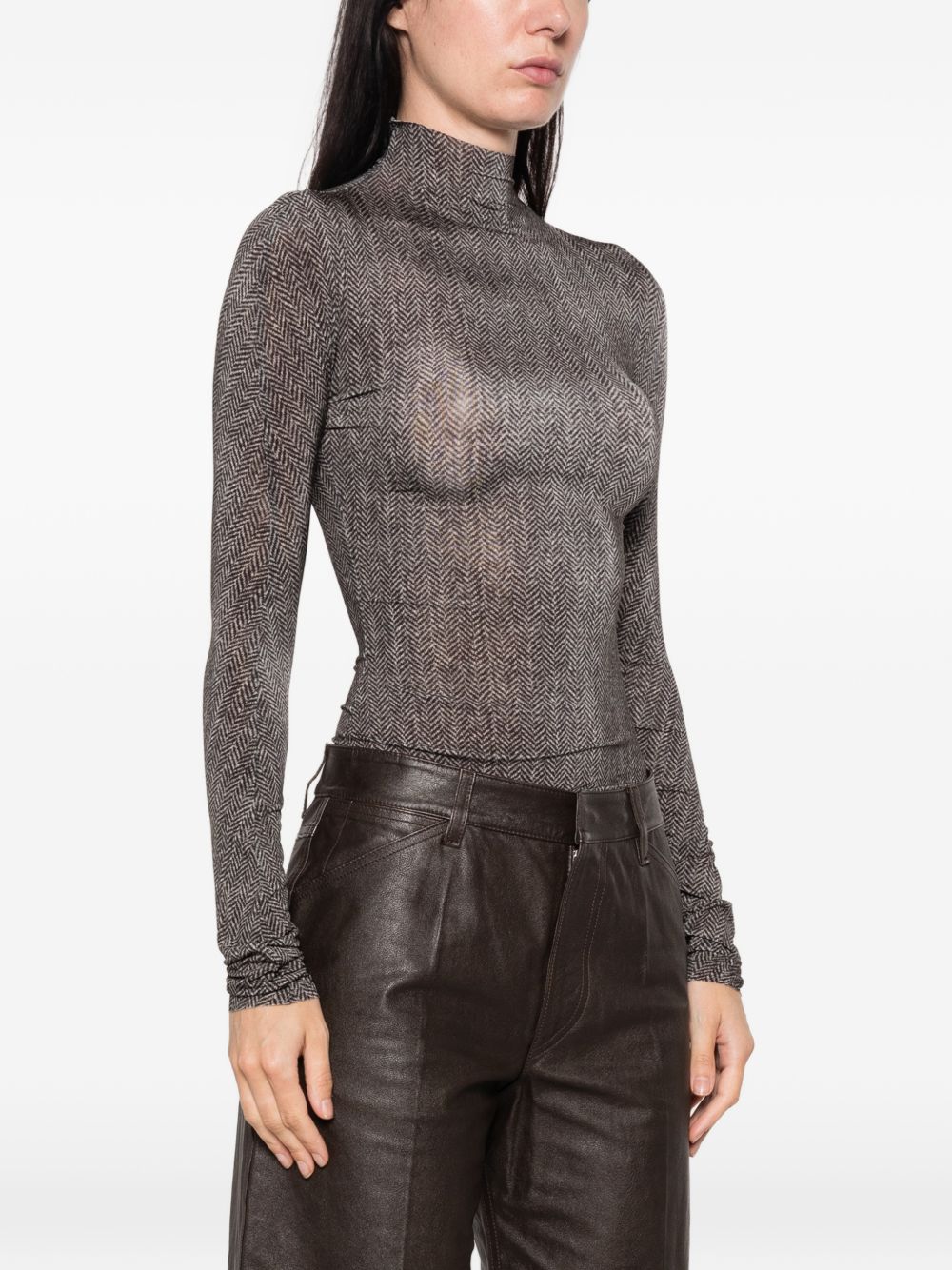 MAISON MARGIELA Top semitrasparente a collo alto con motivo spigato 