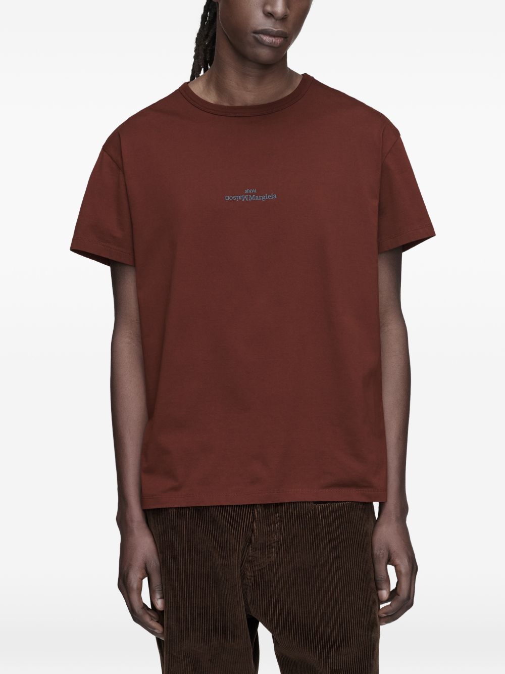 MAISON MARGIELA T-shirt oversize con logo ricamato in cotone bordeaux 