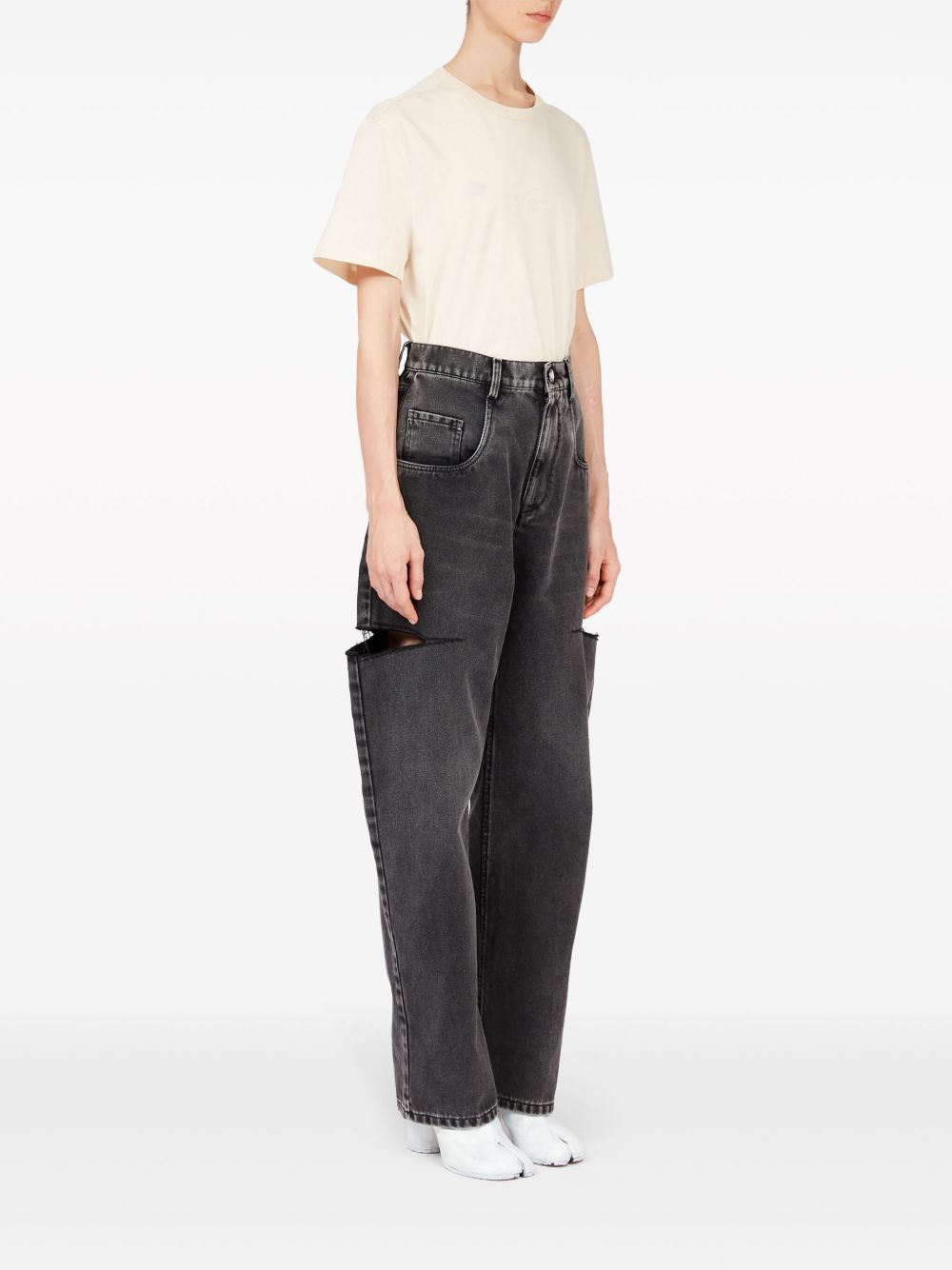 MAISON MARGIELA Jeans a vita alta con dettagli cut out sui fianchi grigi 