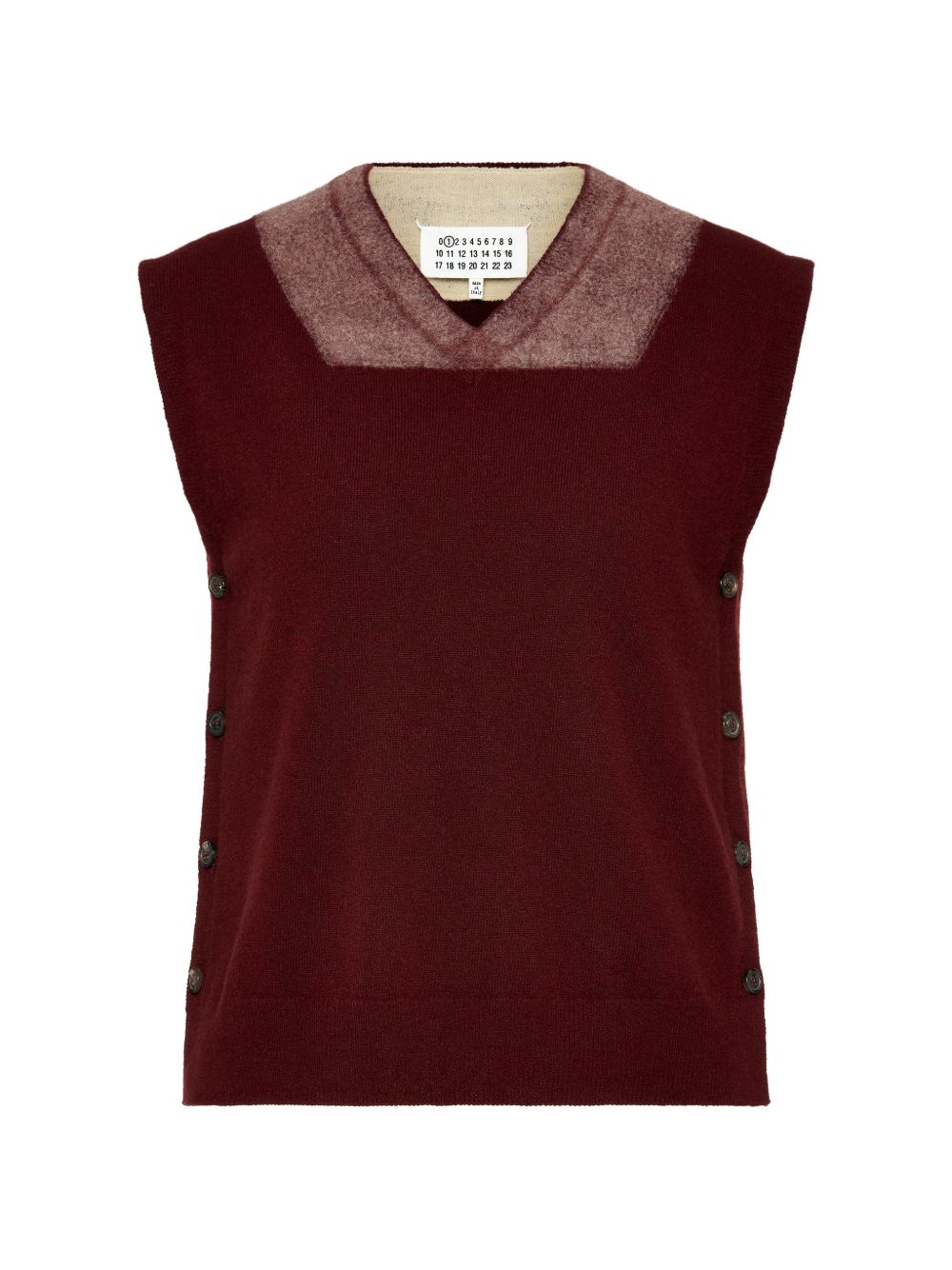 MAISON MARGIELA Gilet in lana rosso bordeaux con bottoni laterali 