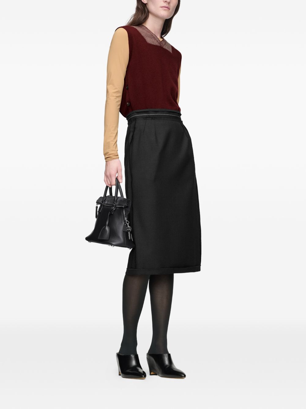 MAISON MARGIELA Gilet in lana rosso bordeaux con bottoni laterali 