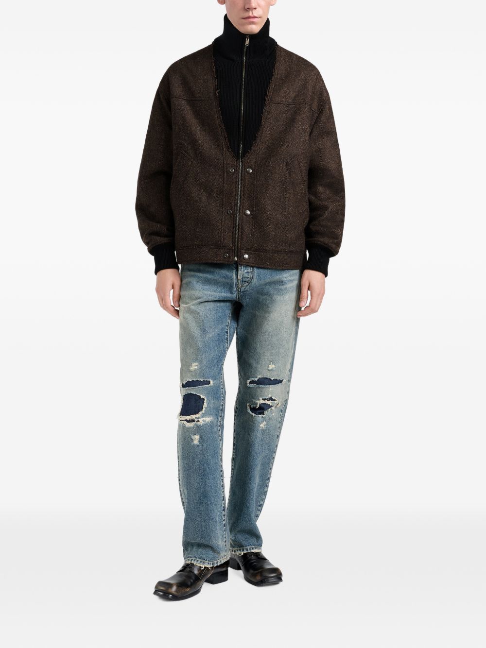 MAISON MARGIELA Giacca in Lana Spigata con Zip 