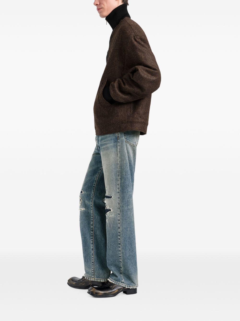 MAISON MARGIELA Giacca in Lana Spigata con Zip 