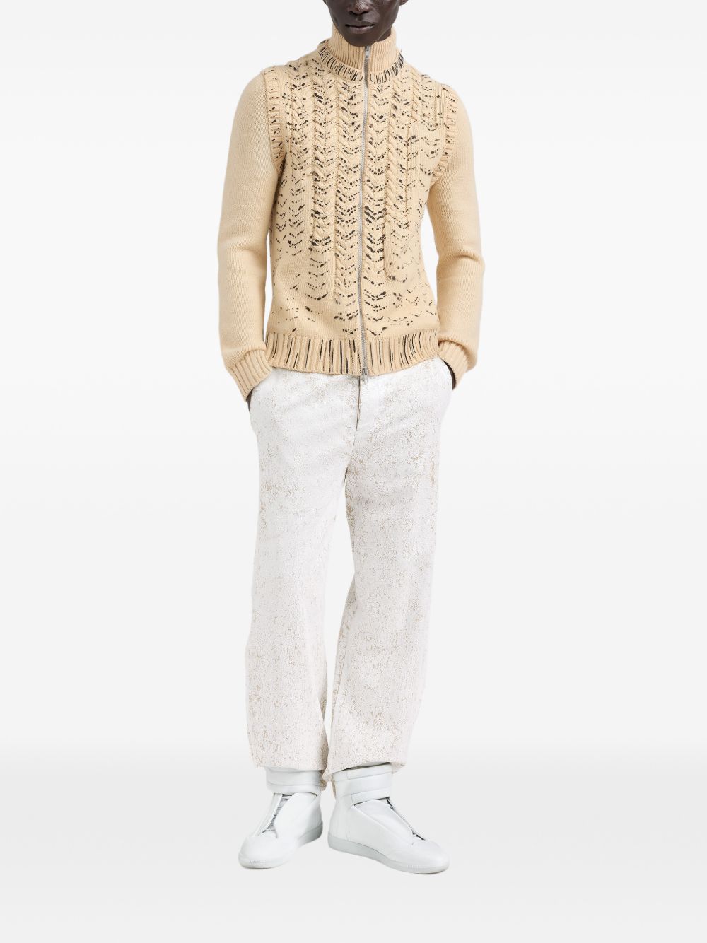 MAISON MARGIELA Cardigan con Zip e Stampa Ink-Print 