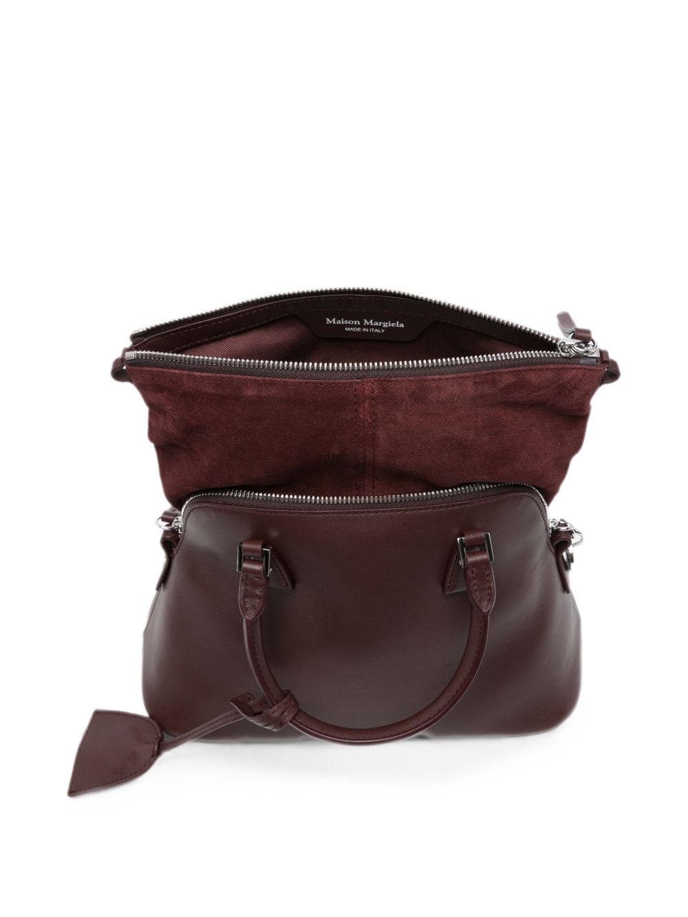 MAISON MARGIELA Borsa a tracolla cross body in pelle con dettagli in velluto bordeaux 