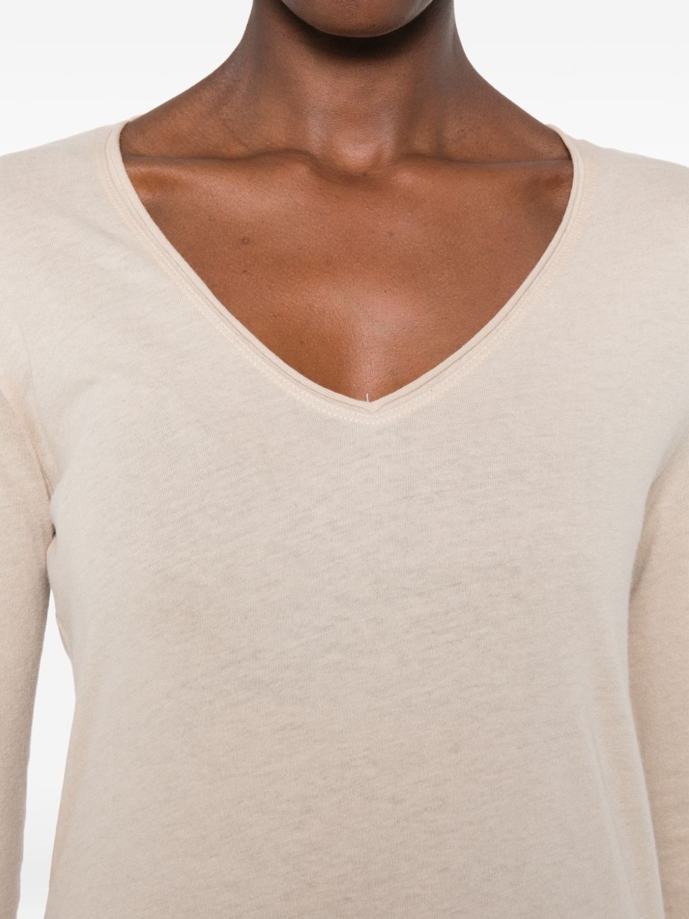 MAJESTIC FILATURES T-shirt scollo a V, a maniche lunghe in cotone misto cashmere 