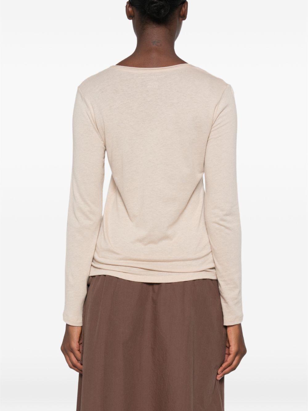 MAJESTIC FILATURES T-shirt scollo a V, a maniche lunghe in cotone misto cashmere 