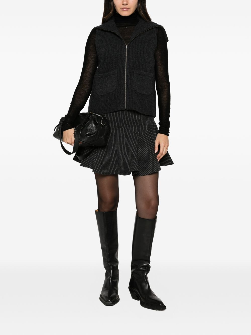 MAJESTIC FILATURES Gilet in lana grigio scuro con zip 