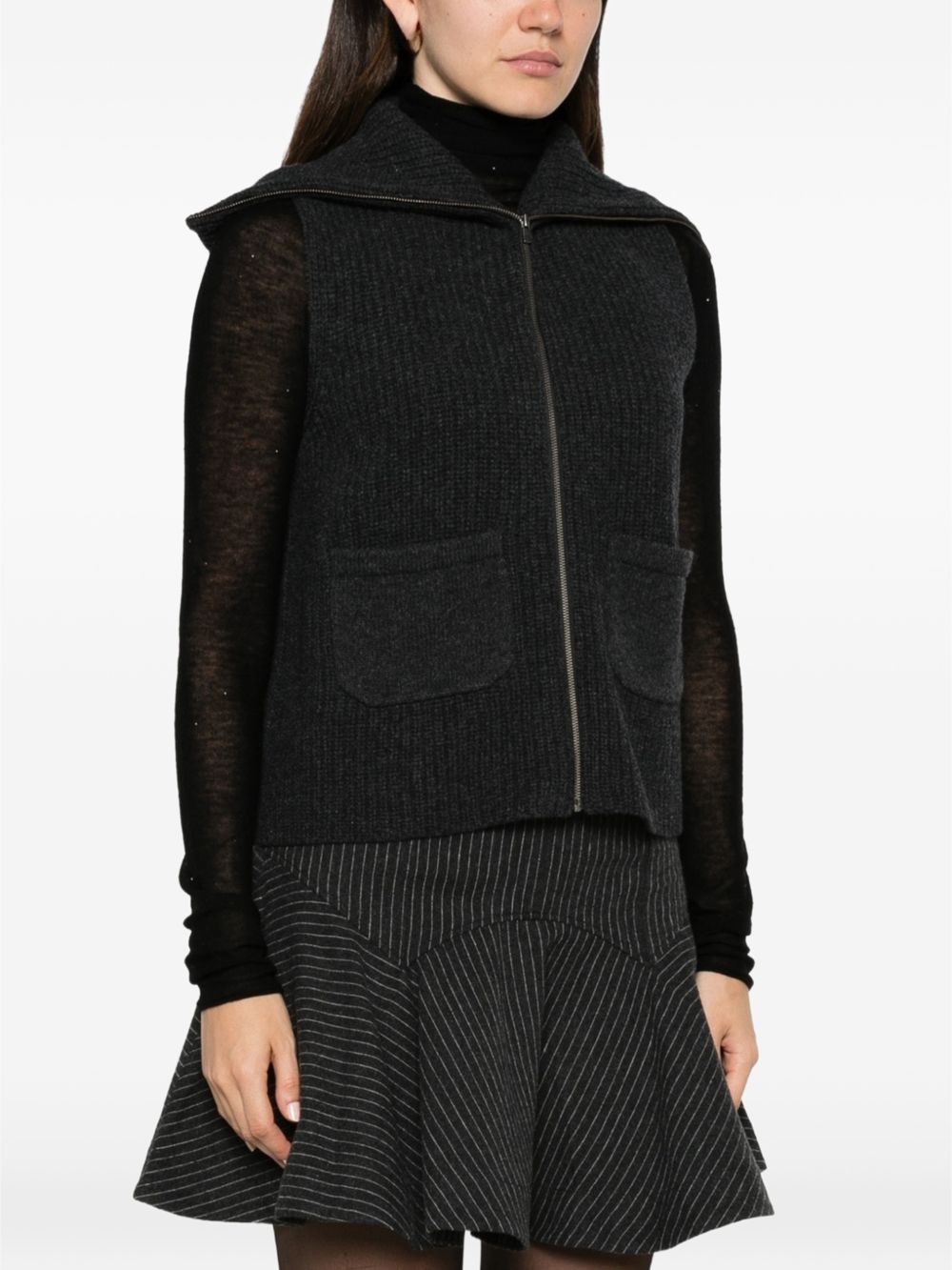 MAJESTIC FILATURES Gilet in lana grigio scuro con zip 