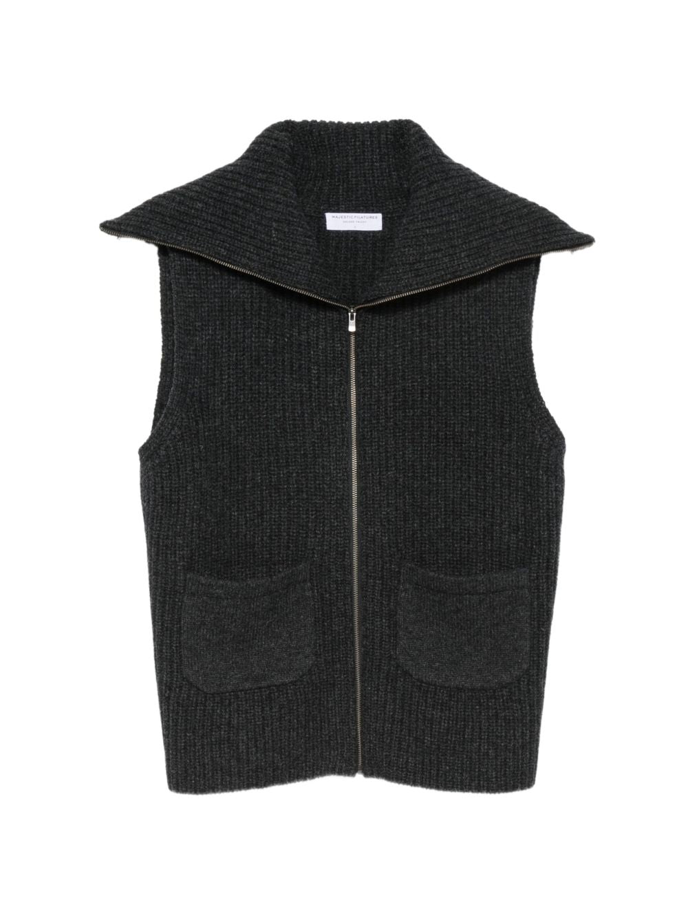 MAJESTIC FILATURES Gilet in lana grigio scuro con zip 