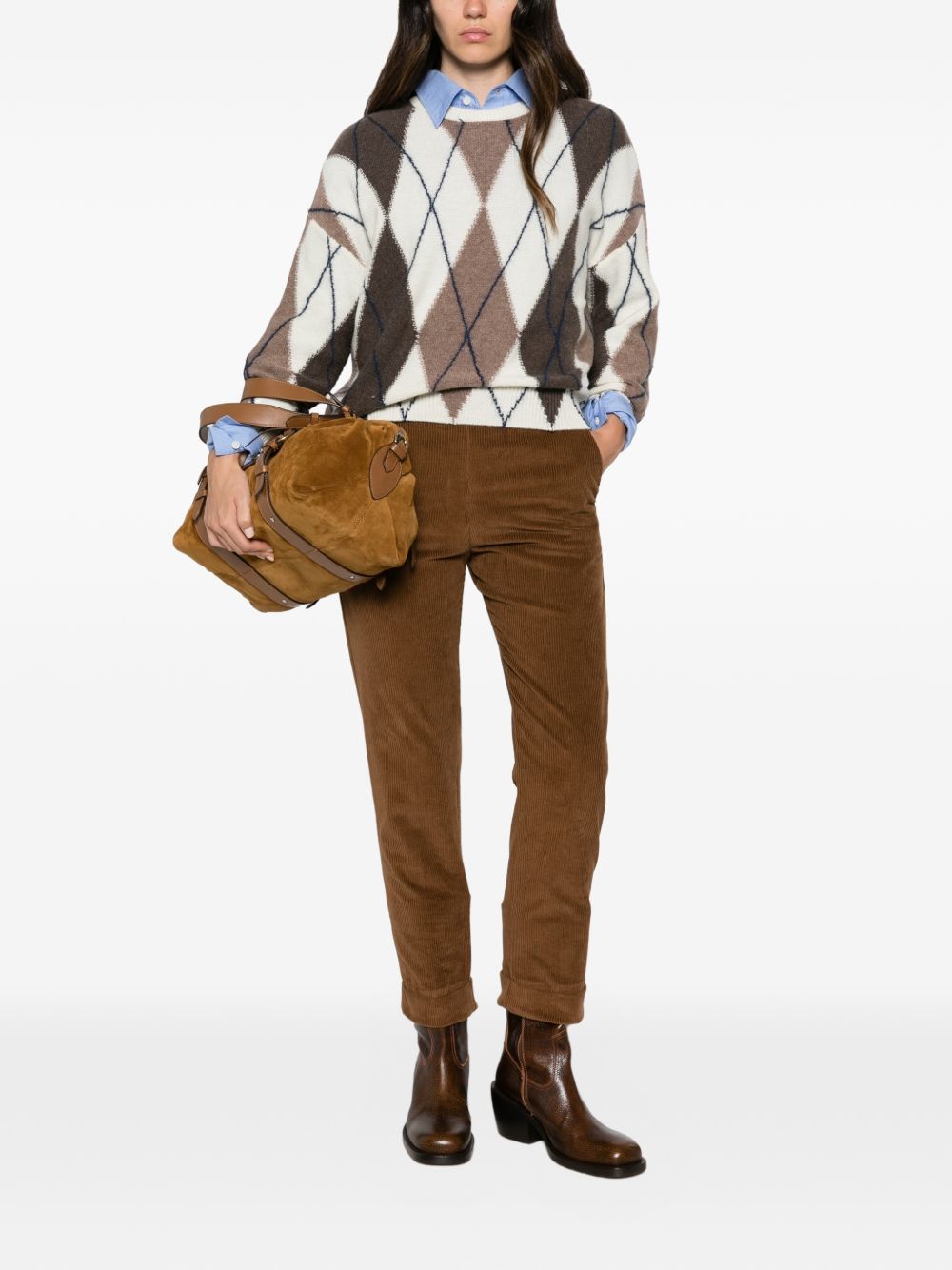 MAJESTIC FILATURES Maglia girocollo con rombi in lana misto cashmere 
