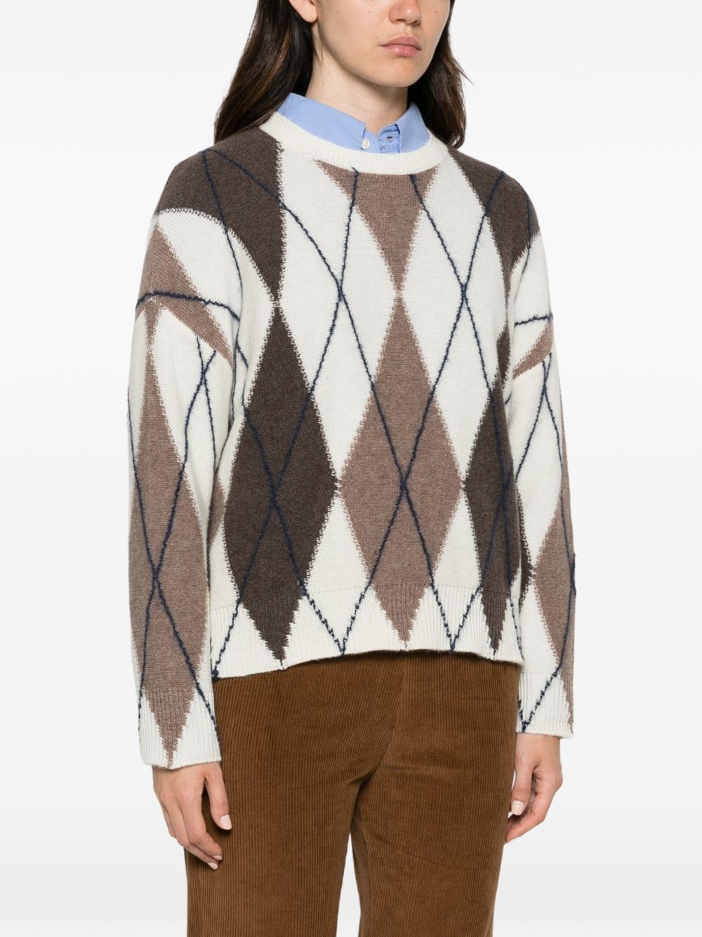 MAJESTIC FILATURES Maglia girocollo con rombi in lana misto cashmere 