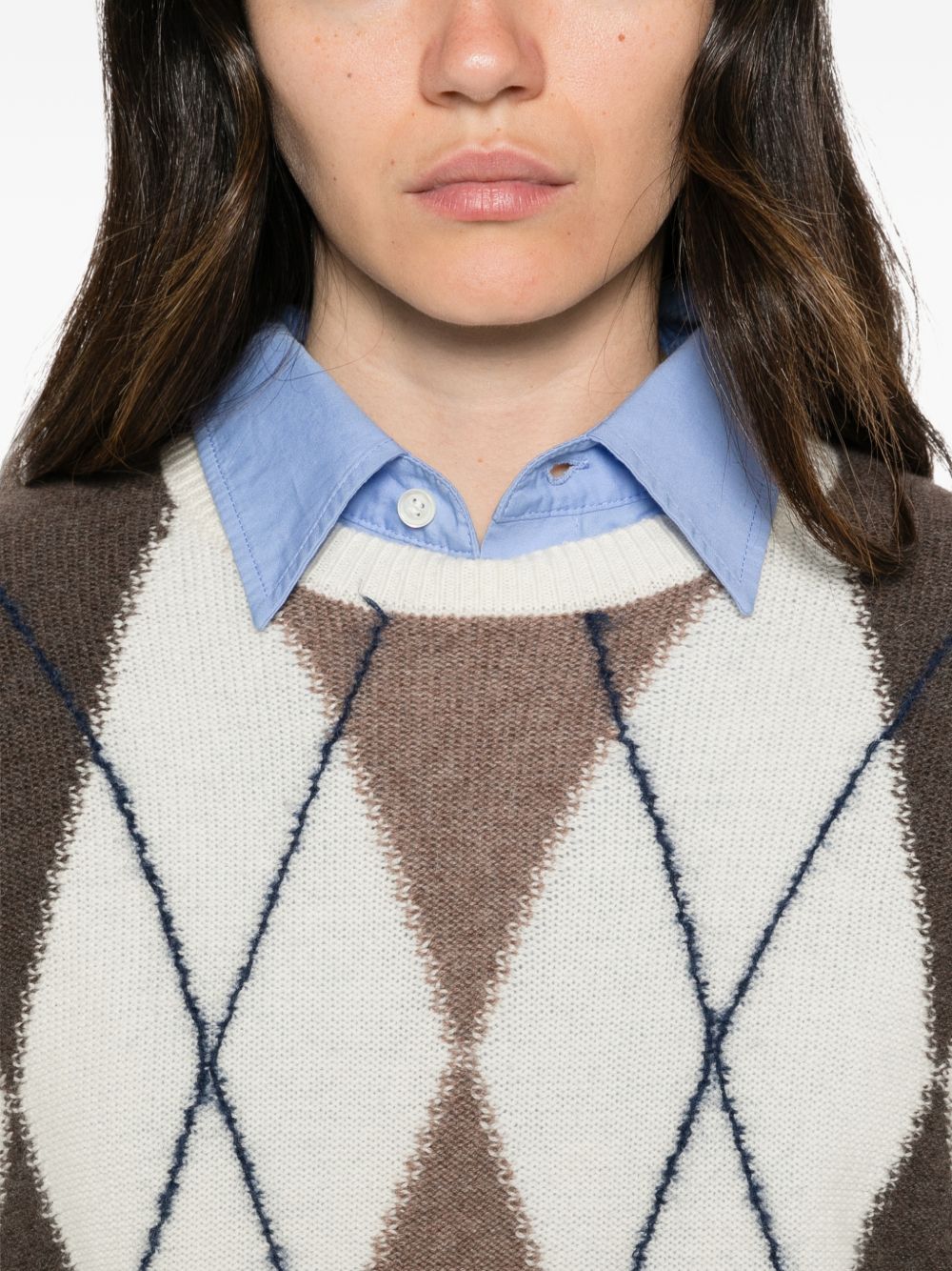 MAJESTIC FILATURES Maglia girocollo con rombi in lana misto cashmere 