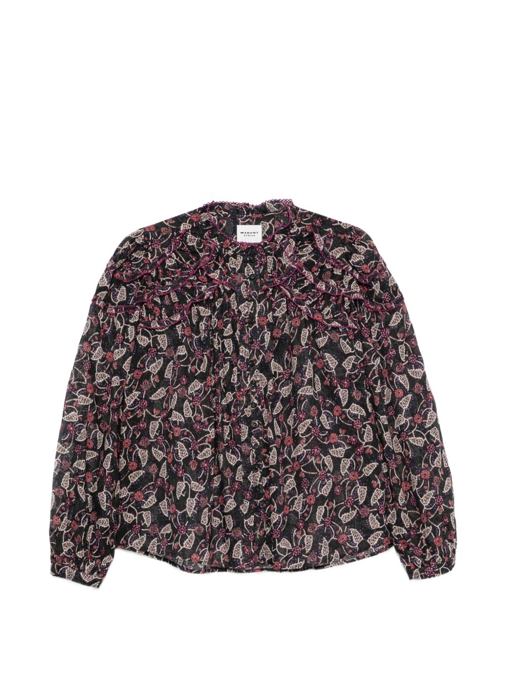 MARANT ETOILE Camicia nera a maniche lunghe in cotone con fantasia floreale 