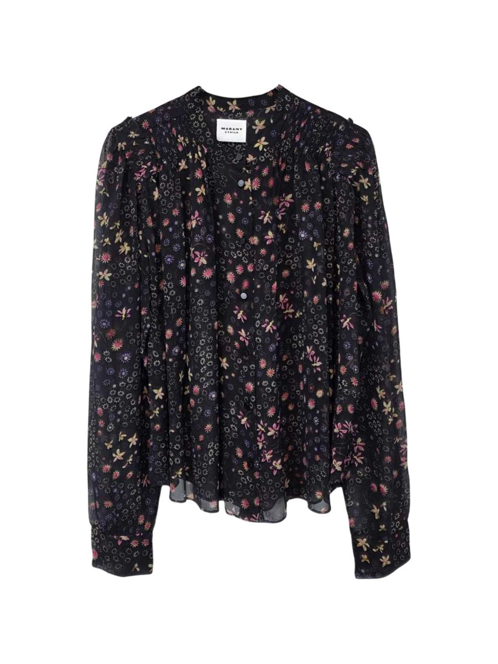 MARANT ETOILE Camicia nera semitrasparente in cotone con fantasia floreale 