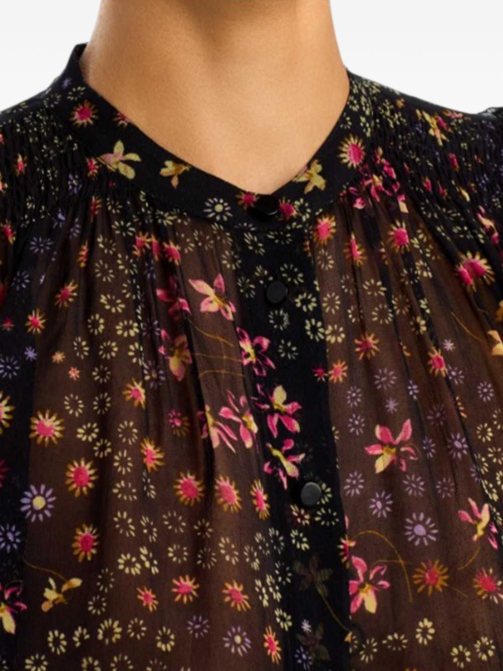 MARANT ETOILE Camicia nera semitrasparente in cotone con fantasia floreale 